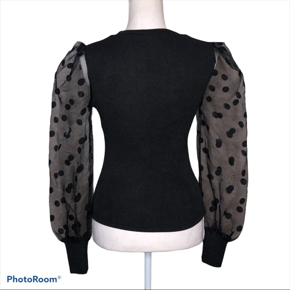 SHEIN Sheer Mesh Sleeve Rib-knit Top - Picture 6 of 6